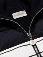 Moncler - Logo-Print Quilted Shell and Ribbed Wool Cardigan - Blue