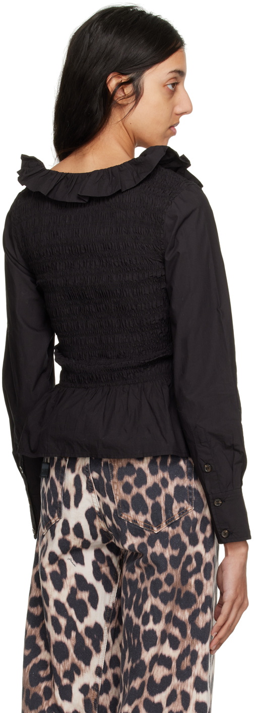 Ganni black smock tie cotton top main image 0