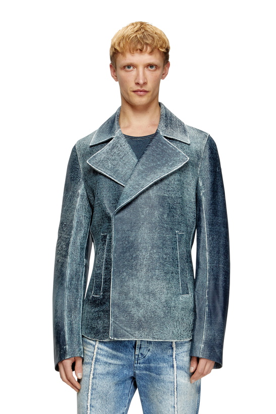 Photo: Diesel Jacket in denim-treated leather - Leather jackets Mens in Blue