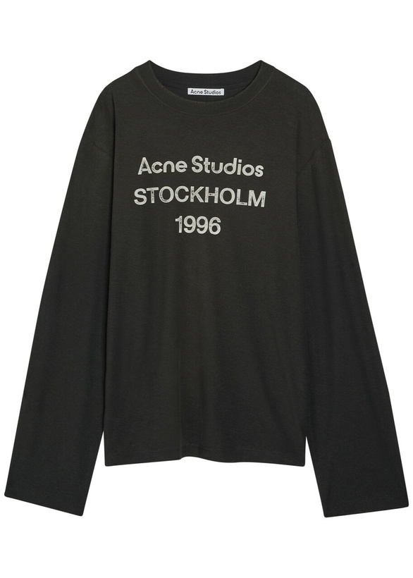 Photo: Acne Studios Logo-print Long-sleeve Cotton-blend T-shirt Black Other