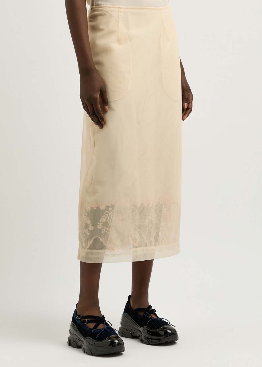 Simone Rocha Sheer Tulle Midi Skirt Nude Simone Rocha