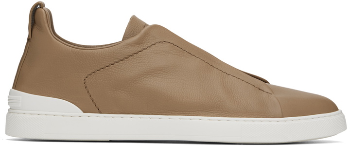 Photo: ZEGNA Brown Triple Stitch Sneakers