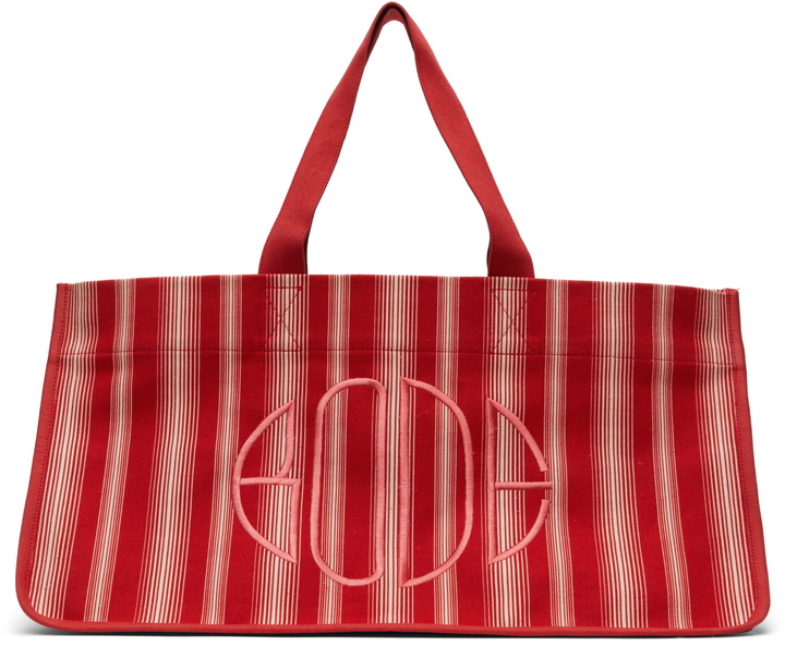 Photo: Bode Red & Off-White Parasol Stripe Tote