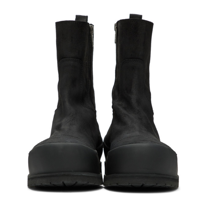 Ann Demeulemeester Black Greased Suede Zip-Up Boots Ann Demeulemeester