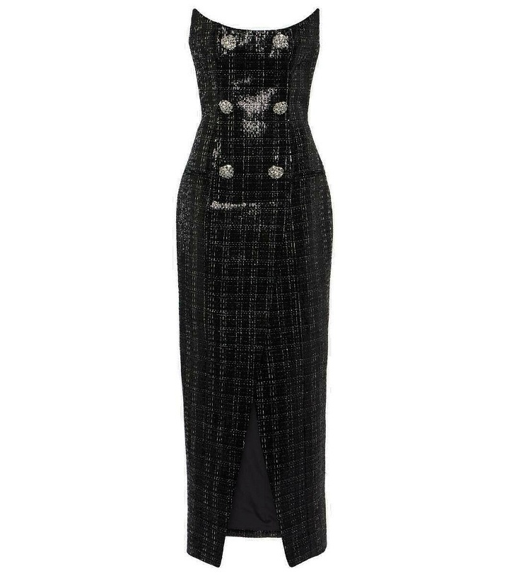 Photo: Balmain Sequined strapless tweed maxi dress