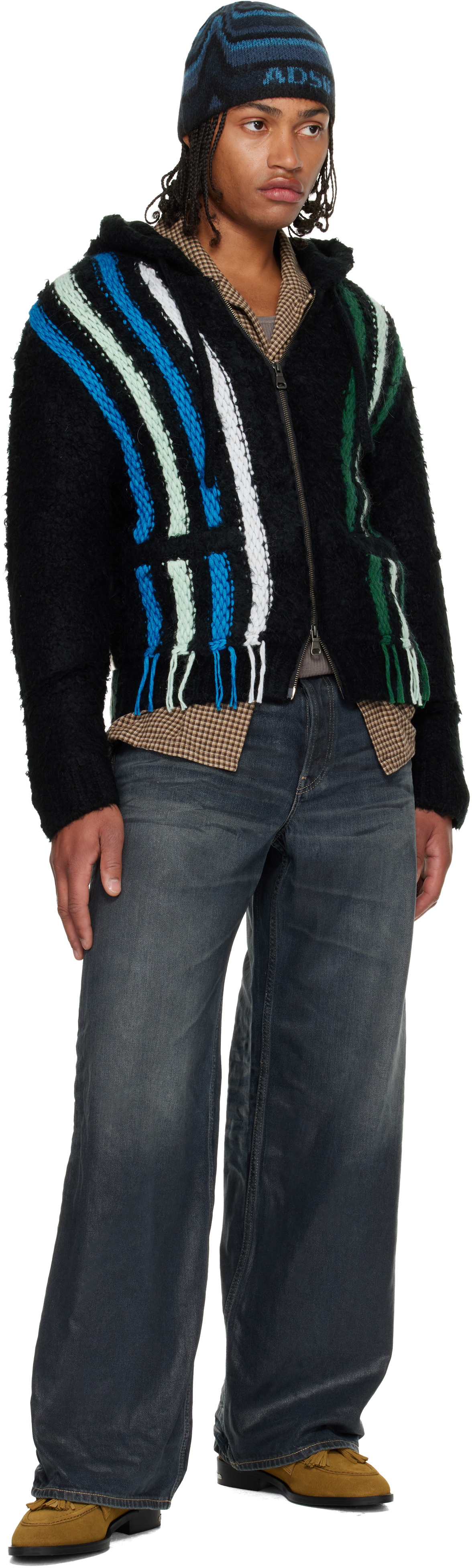 Andersson Bell Black Reverse Stripe Knit Hoodie
