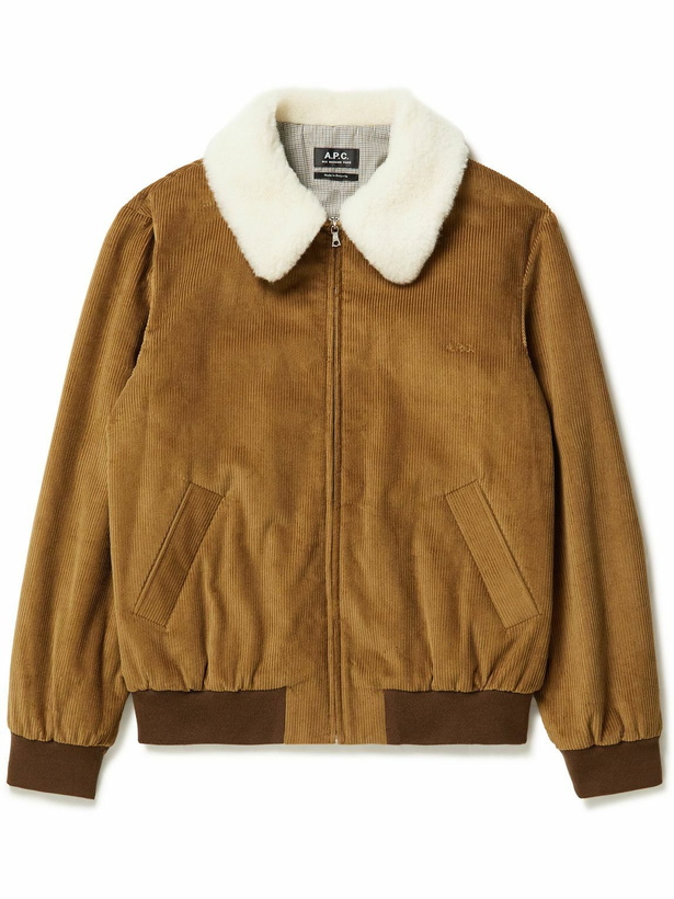 Photo: A.P.C. - Gilles Fleece-Trimmed Padded Cotton-Corduroy Blouson Jacket - Brown