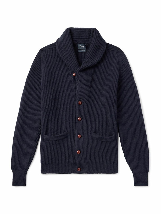 Photo: Drake's - Shawl-Collar Ribbed Wool Cardigan - Blue
