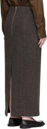 AURALEE Brown & Gray Alpaca Wool Silk Tweed Pencil Maxi Skirt