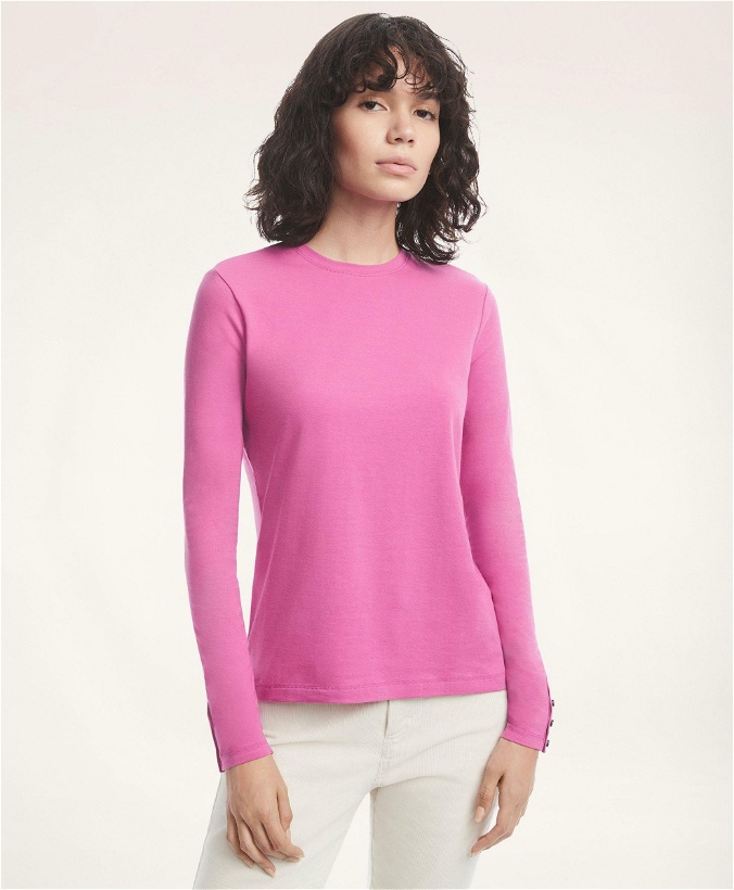 Photo: Brooks Brothers Women's Cotton Long Sleeved Crewneck Top | Pink