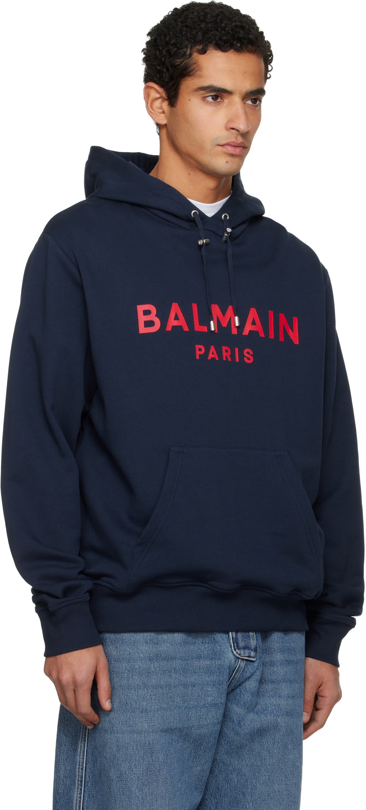 Balmain Navy Printed 'Balmain' Paris Hoodie