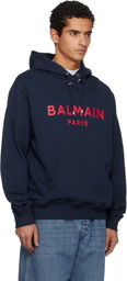 Balmain Navy Printed 'Balmain' Paris Hoodie