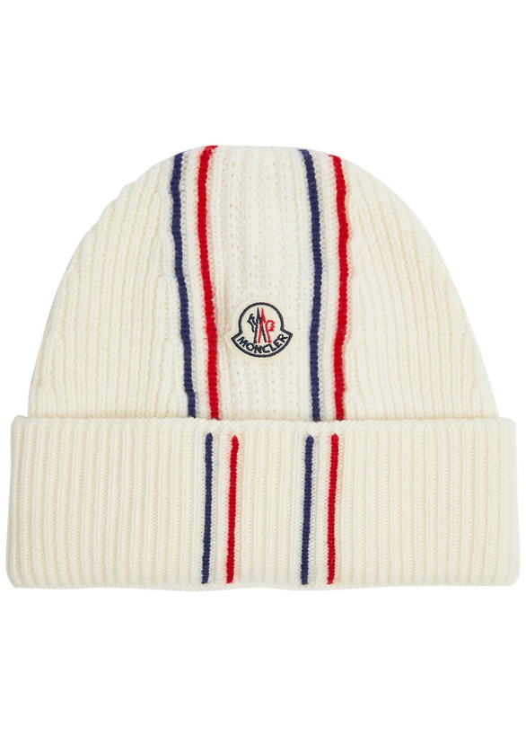 Photo: Moncler Striped Ribbed Wool Beanie - Cream