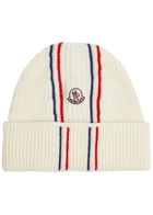 Moncler Striped Ribbed Wool Beanie - Cream