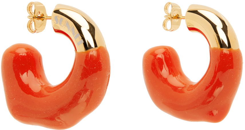 SUNNEI SSENSE Exclusive Gold & Orange Small Rubberized Earrings