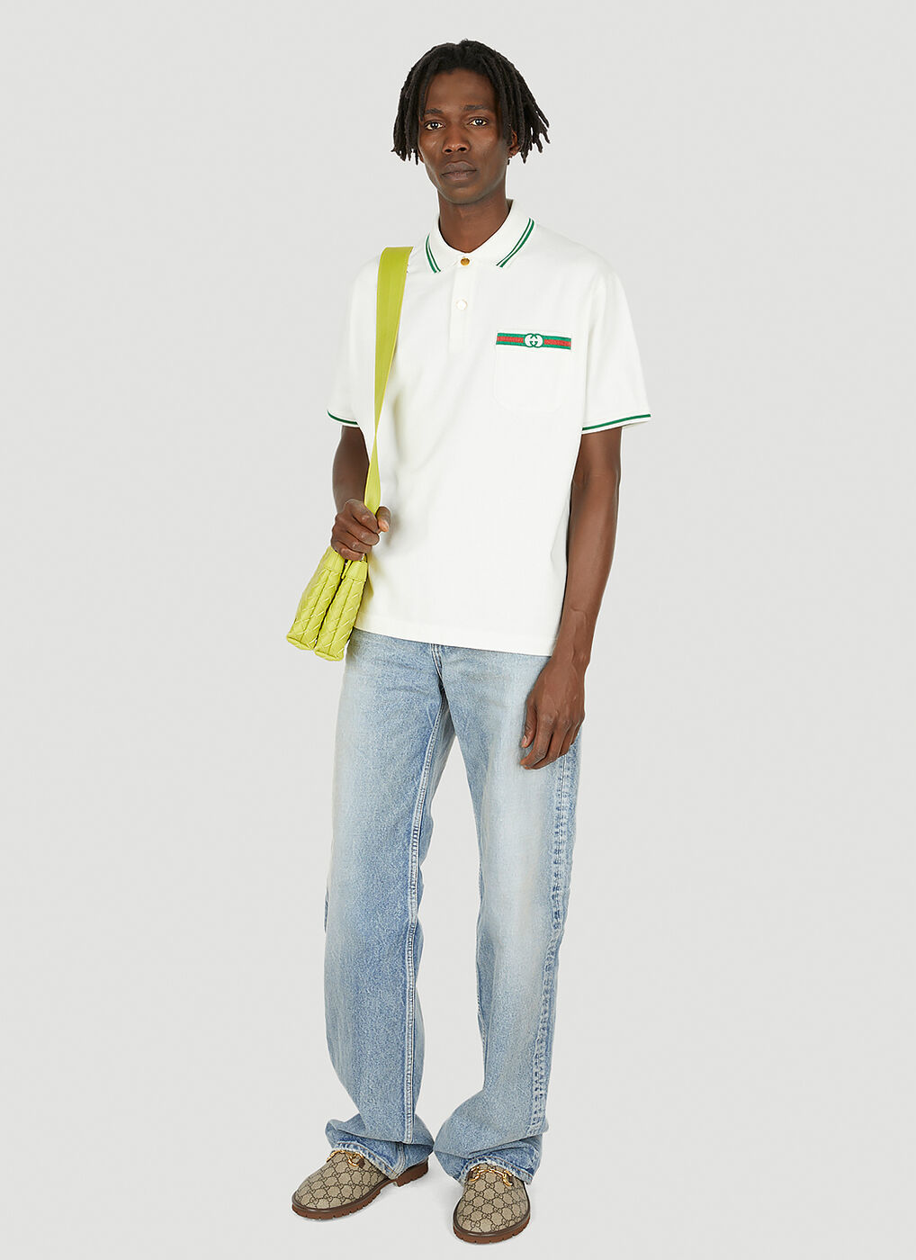 GG-Embroidered Polo Shirt in White Gucci