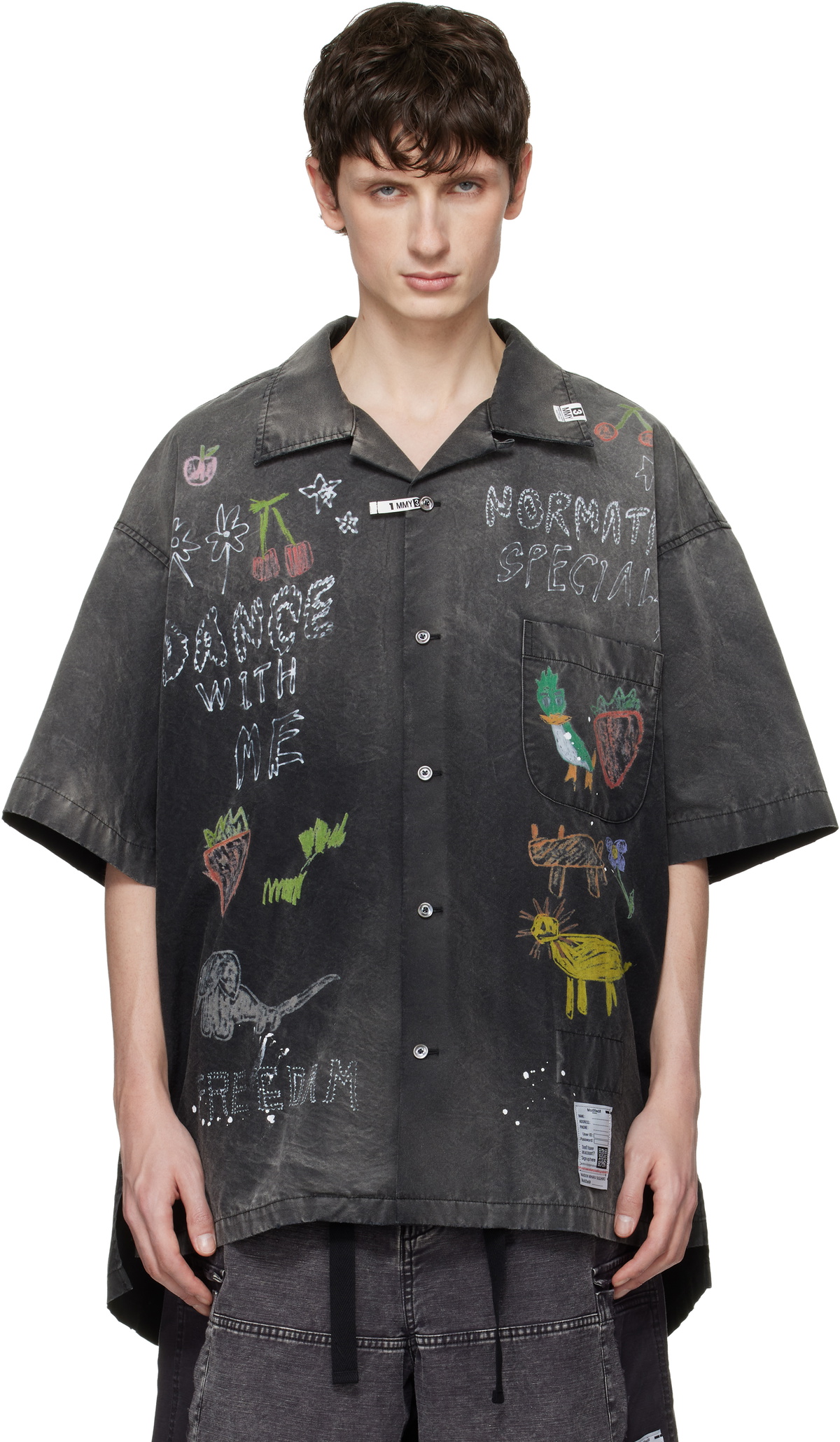 Maison MIHARA YASUHIRO Black Hand Drawing Print Shirt