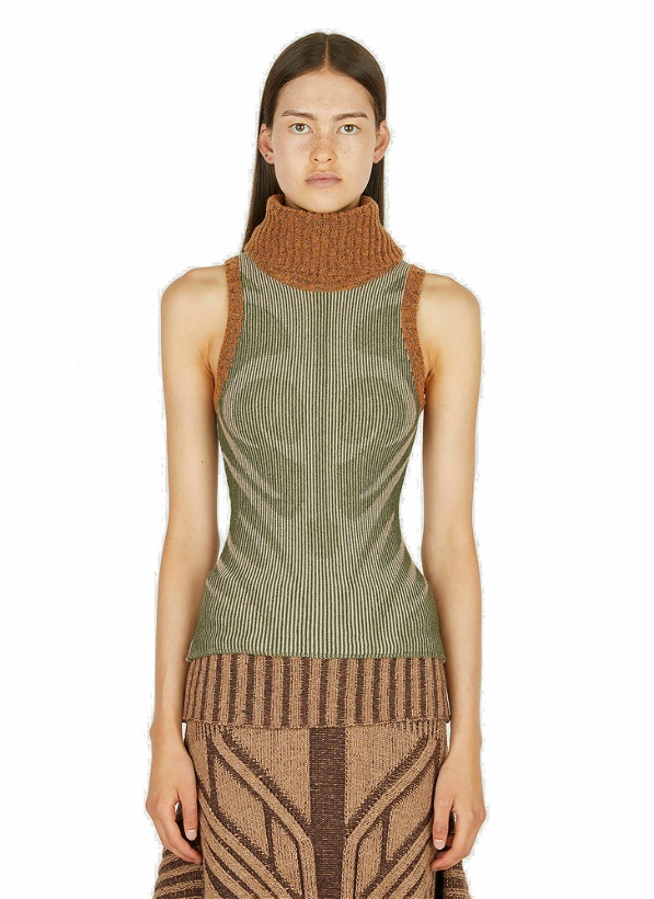 Photo: Illusion Knit Sleeveless Sweater in Khaki