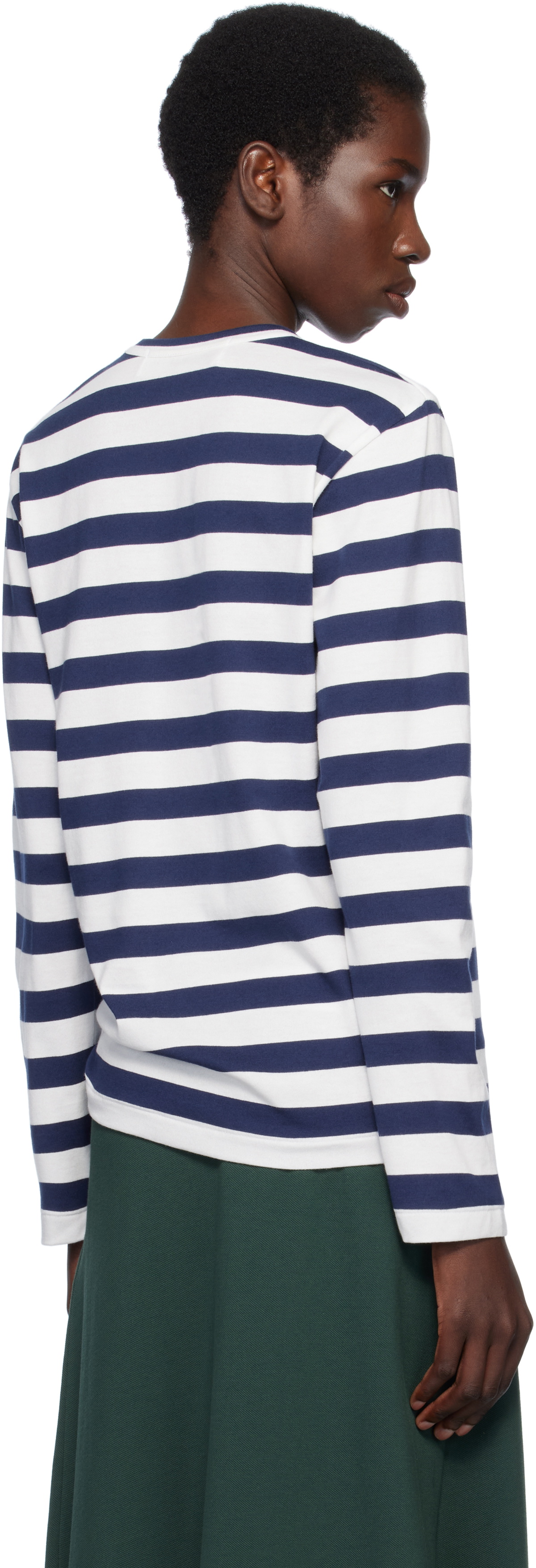 COMME des GARÇONS PLAY Navy & White L/S Stripe Rhinestone T-shirt