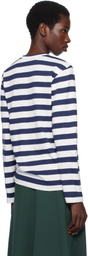 COMME des GARÇONS PLAY Navy & White L/S Stripe Rhinestone T-shirt