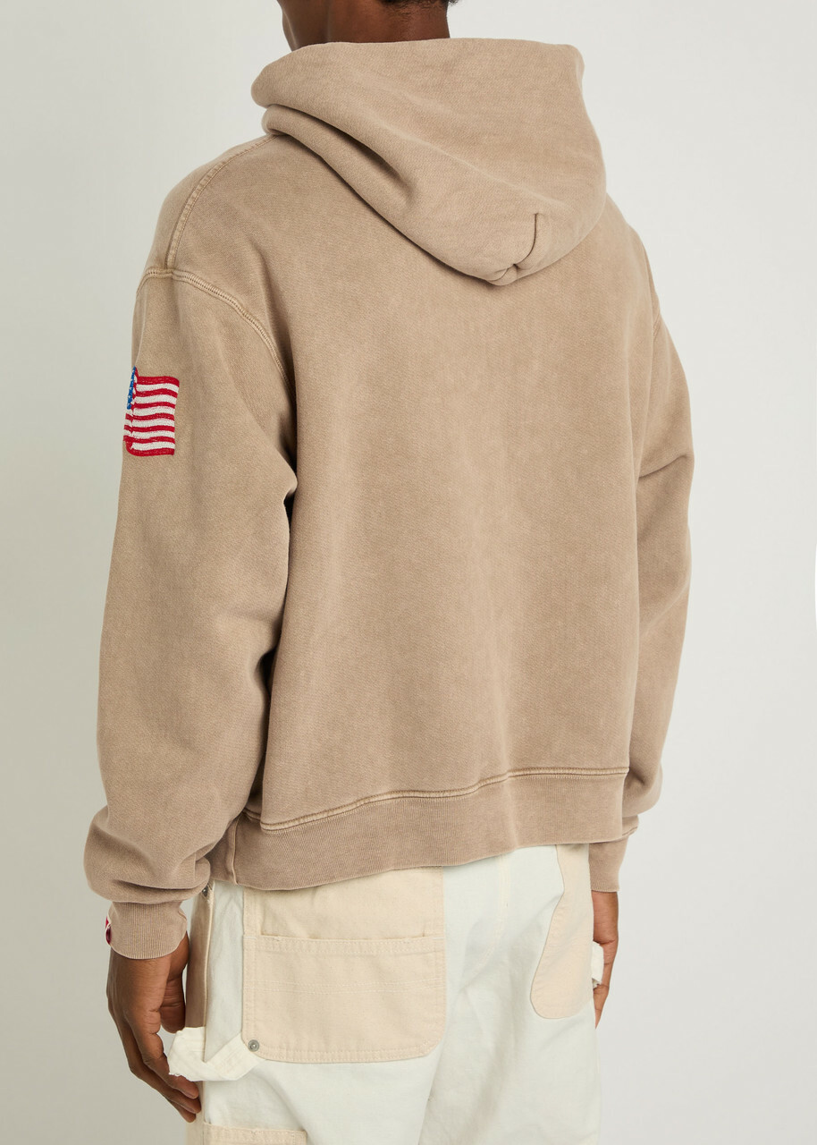 Cherry Los Angeles Hollywood Logo Hooded Cotton Sweatshirt Tan