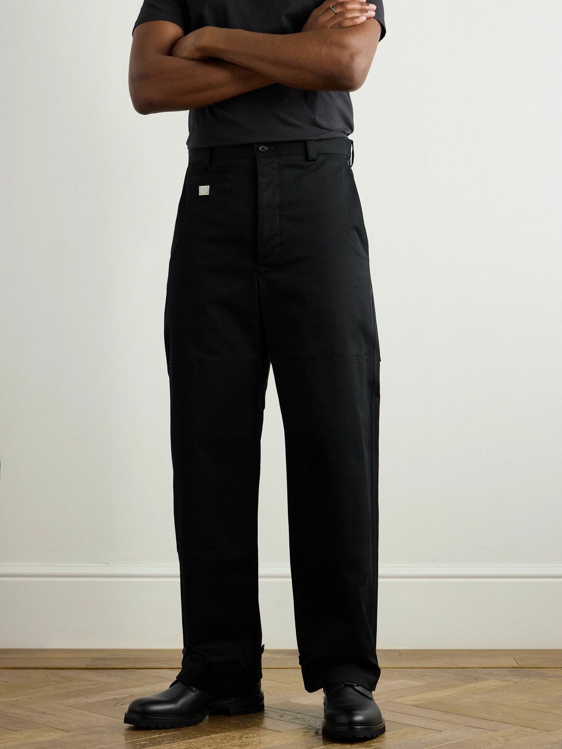 Dolce&Gabbana - Straight-Leg Logo-Appliquéd Paneled Cotton-Blend Gabardine Trousers - Black