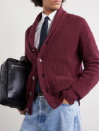 Brunello Cucinelli - Shawl-Collar Ribbed Cotton Cardigan - Burgundy
