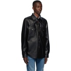Gucci Black Leather Logo Shirt Jacket