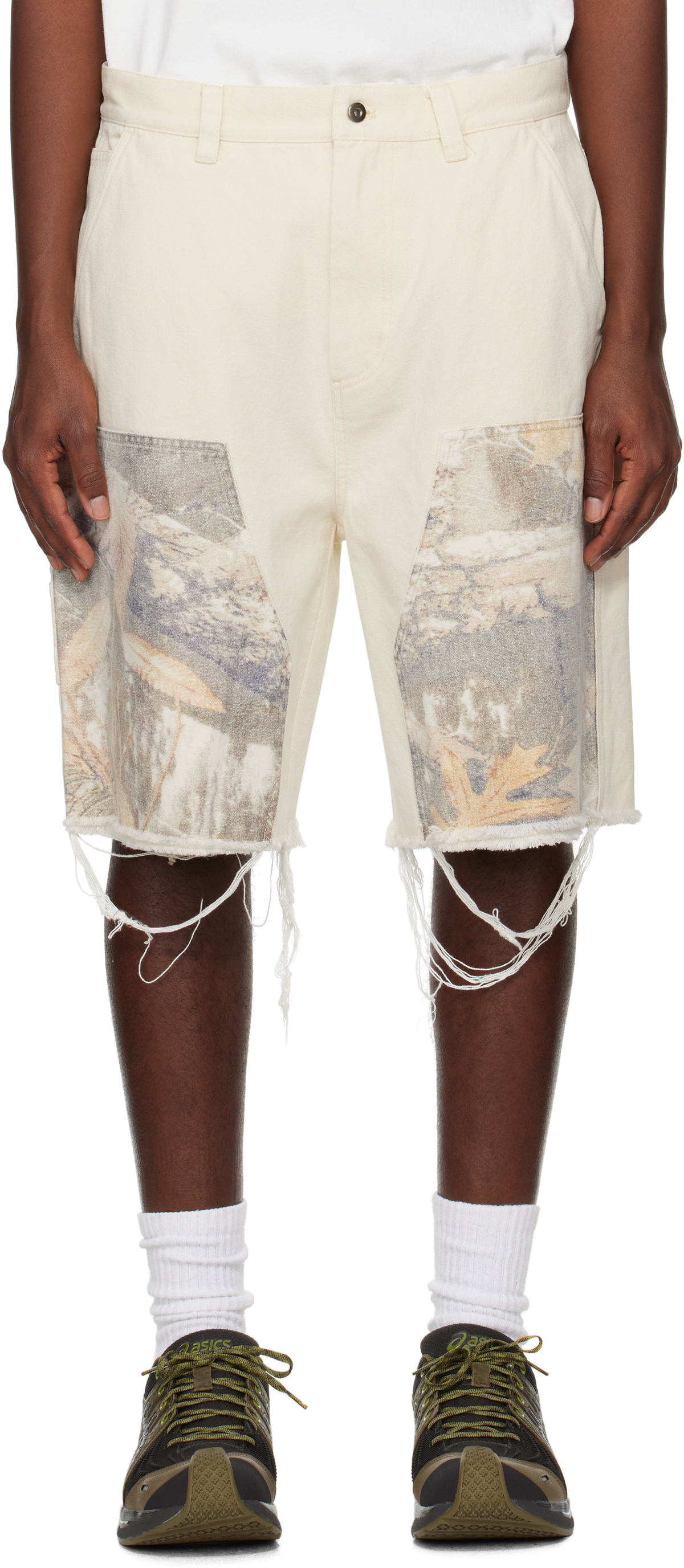 Metalwood Studio SSENSE Exclusive Off-White Cut Off Carpenter Shorts
