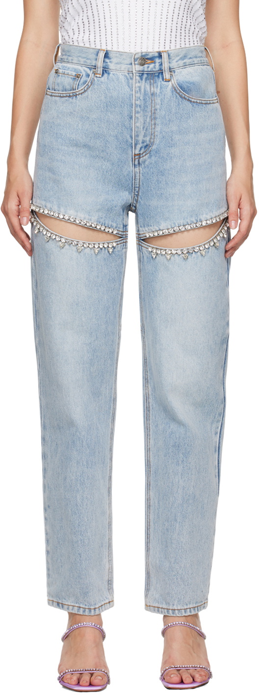 【関税込み】AREA ブルー Crystal Slit ジーンズ AREA Blue Crystal Slit Jean AREA