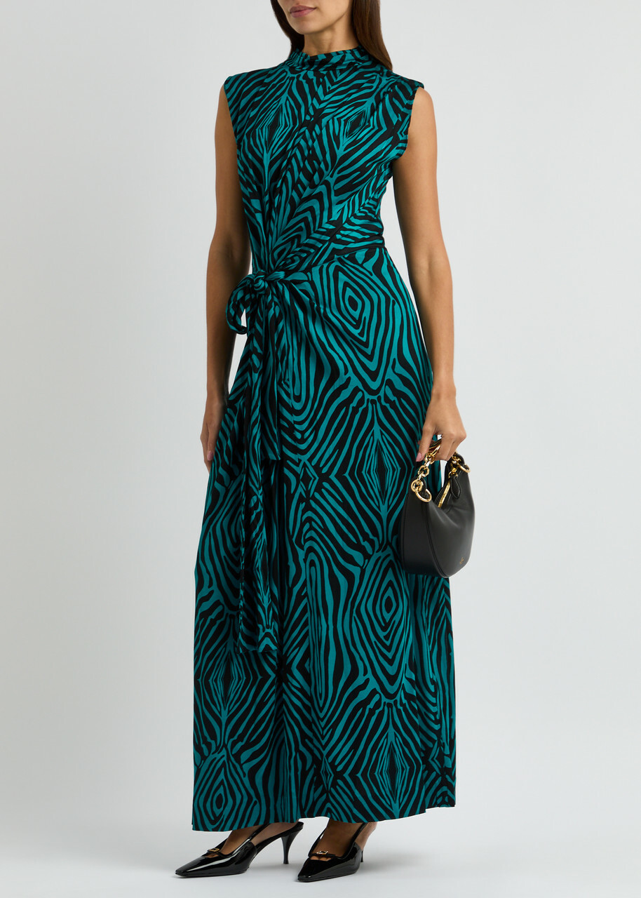 Diane Von Furstenberg Geri Zebra-print Jersey Maxi Dress Blue