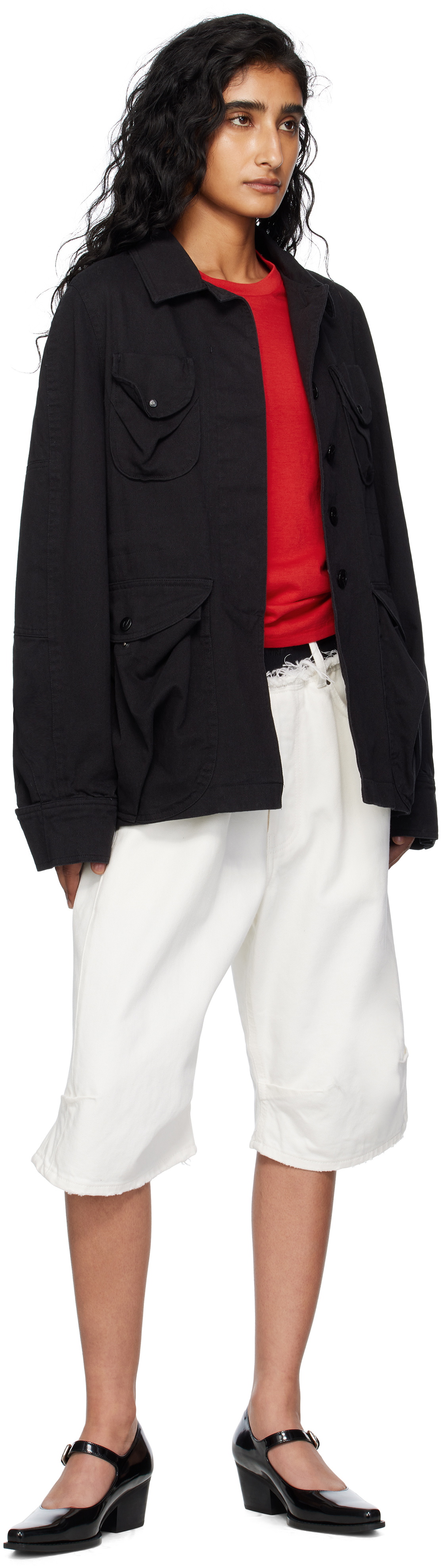 OPEN YY Black Multi Pocket Safari Denim Jacket