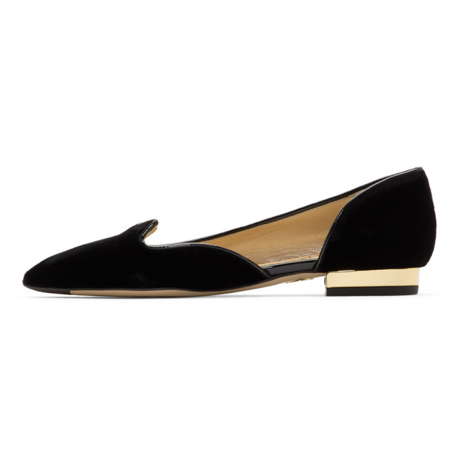 Charlotte Olympia Black Velvet Kitty DOrsay Flats