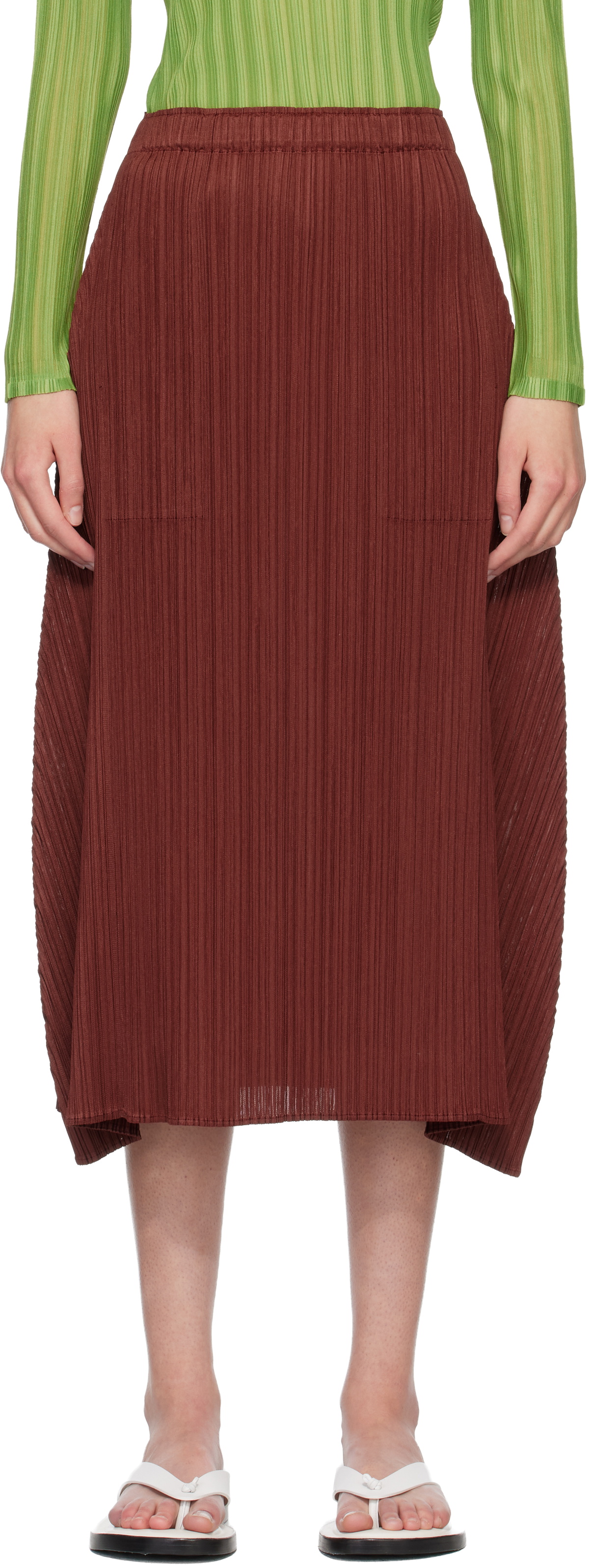 PLEATS PLEASE ISSEY MIYAKE Burgundy Monthly Colors October Maxi Skirt