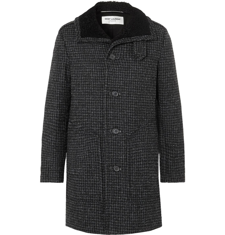 Photo: SAINT LAURENT - Houndstooth Wool Coat - Gray