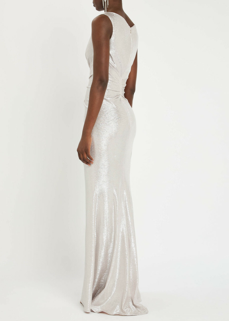 Talbot Runhof Draped Lamé Gown Silver
