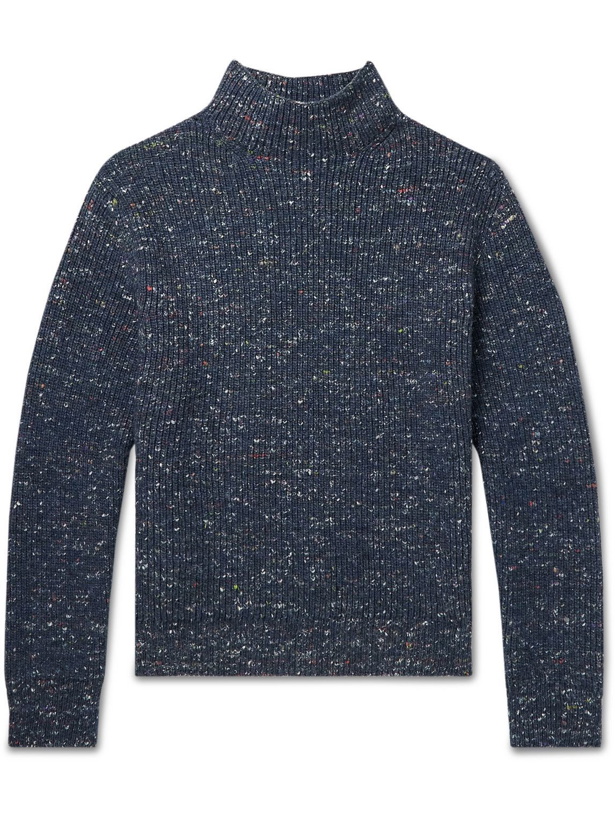 Photo: Mr P. - Ribbed Donegal Merino Wool-Blend Sweater - Blue