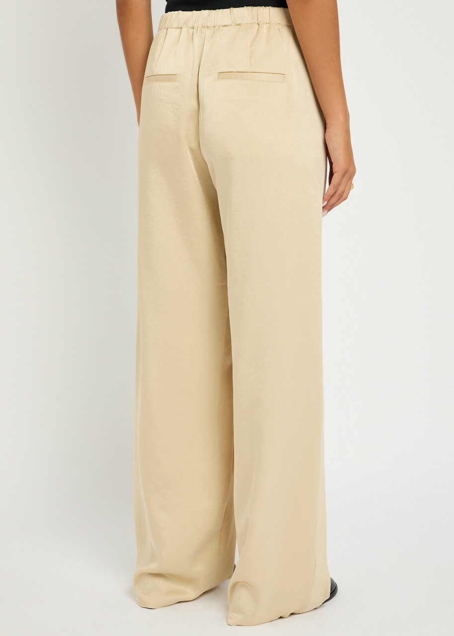 Vince Pintucked Satin-crepe Trousers Cream