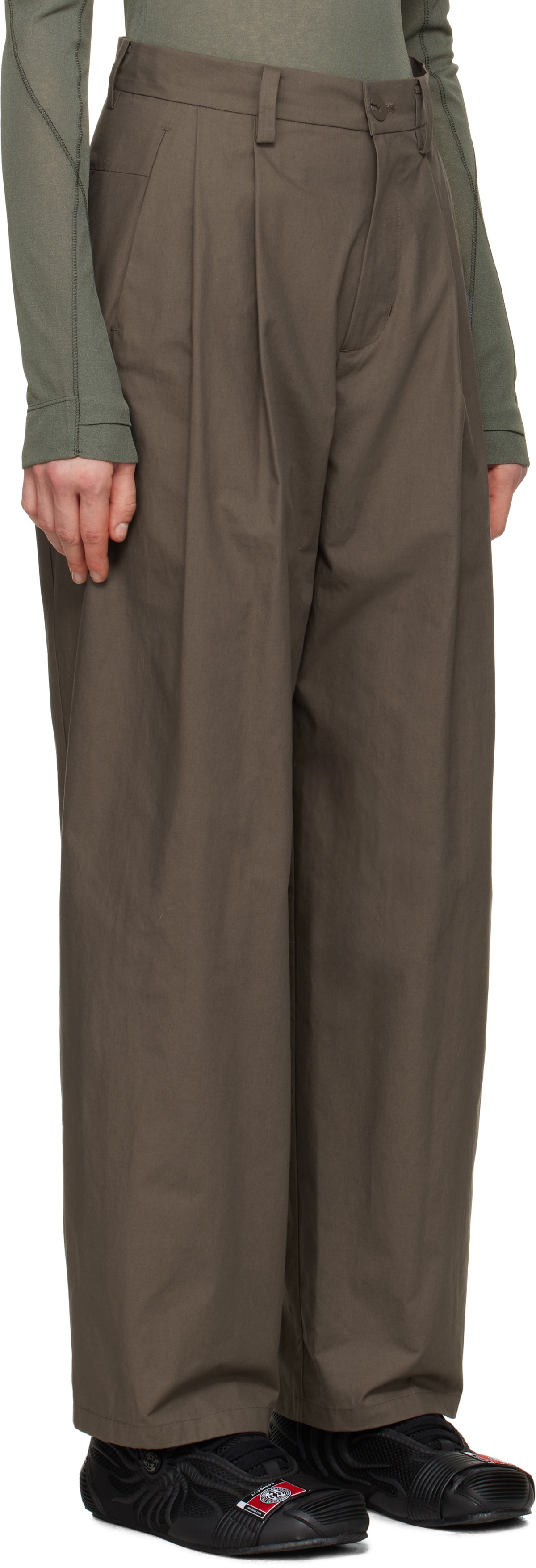 HYEIN SEO Brown Wide Beaded Belt Trousers
