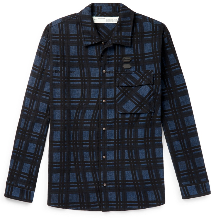 Photo: Off-White - Logo-Appliquéd Checked Cotton-Flannel Shirt - Blue