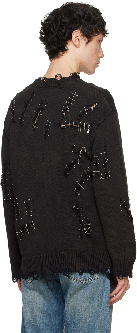 R13 Black Slashed Boyfriend Sweater