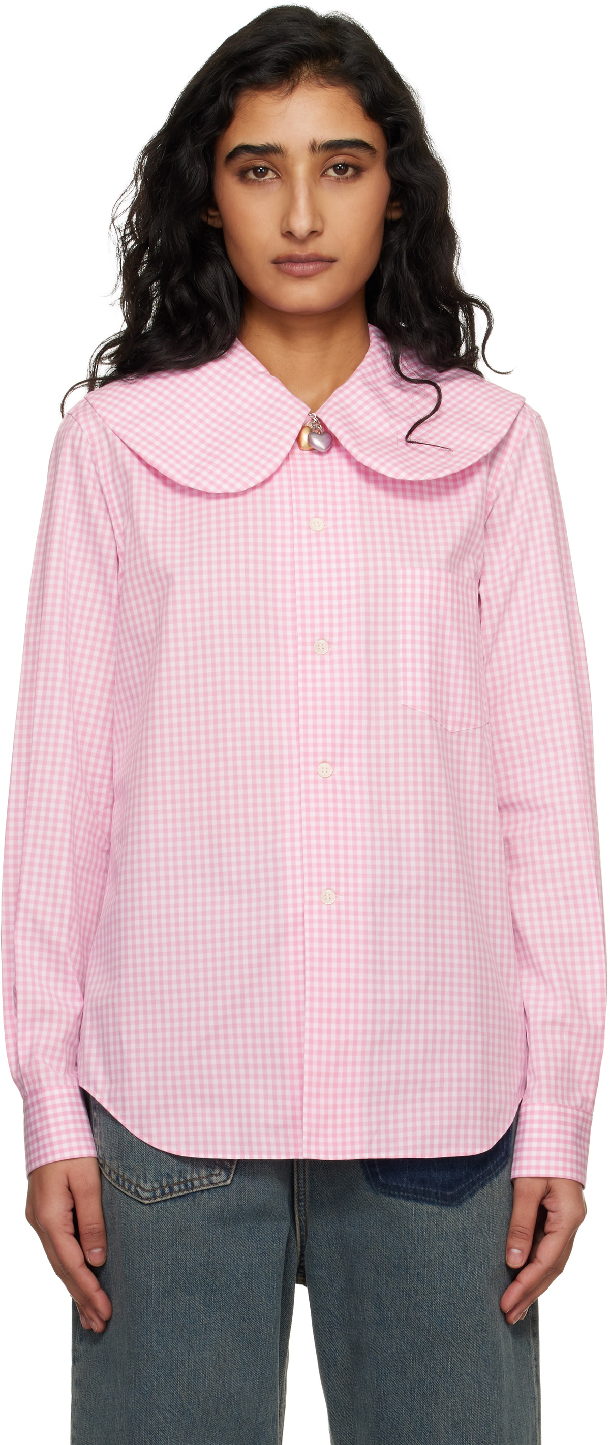 Comme des Garçons Girl Pink & White Cotton Poplin Gingham Check Shirt