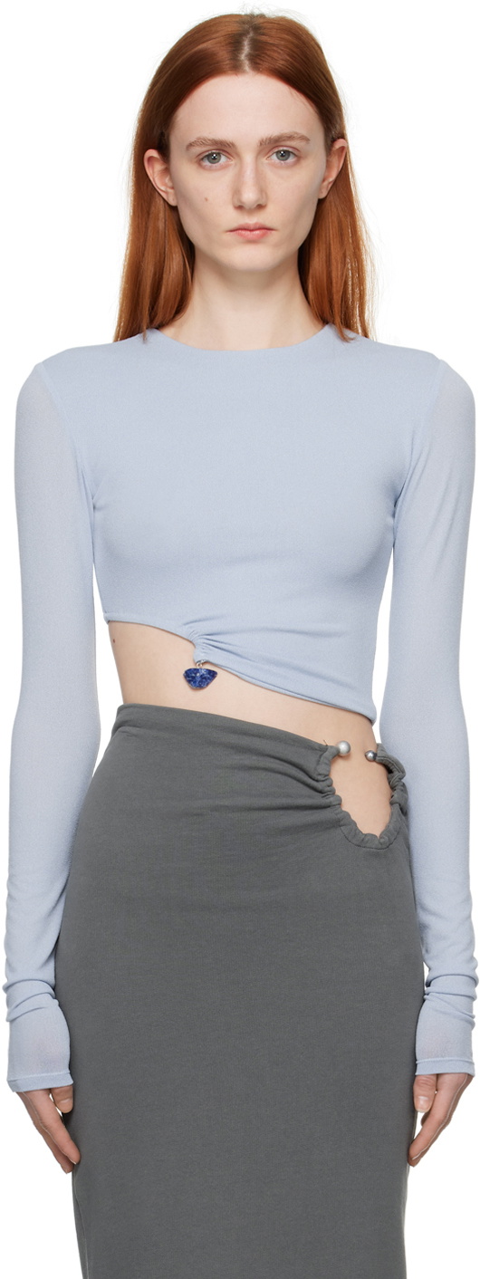 Jade Cropper Blue Cropped Long Sleeve T-Shirt
