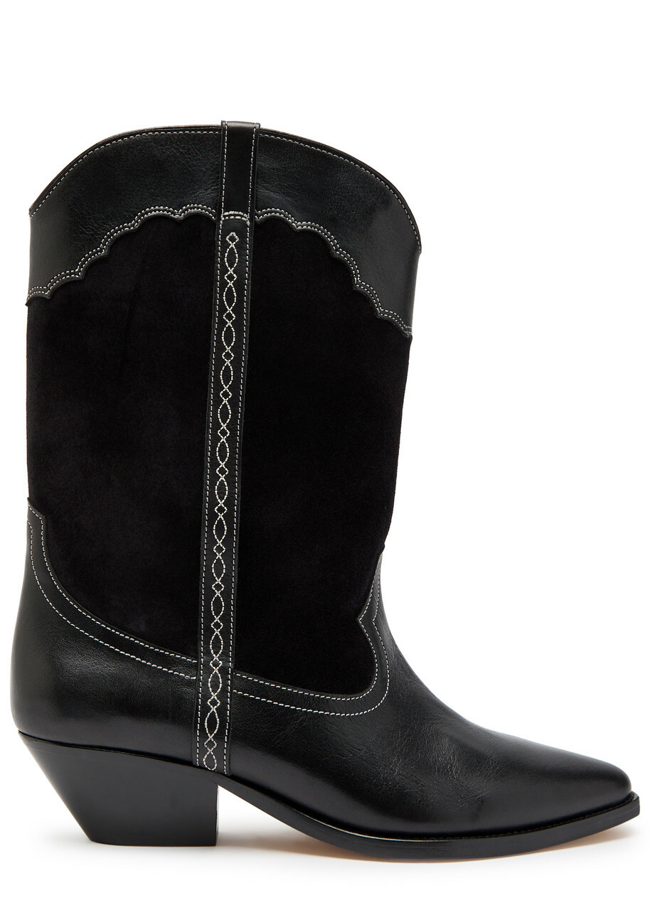 Isabel Marant Duerto Western Panelled Leather Mid-calf Boots Black