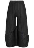Pleats Please Issey Miyake Pleated Wide-leg Cropped Woven Trousers Black