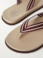 Brunello Cucinelli - Leather-Trimmed Striped Grosgrain Sandals - Burgundy