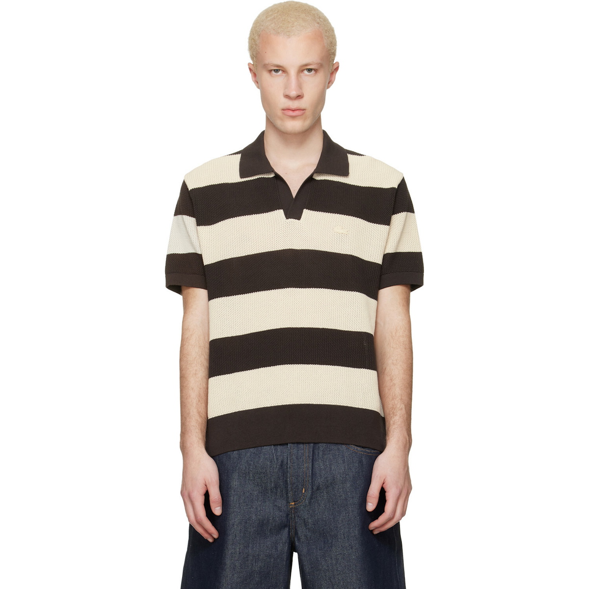 Lacoste Brown & Off-White Striped Sweater Polo
