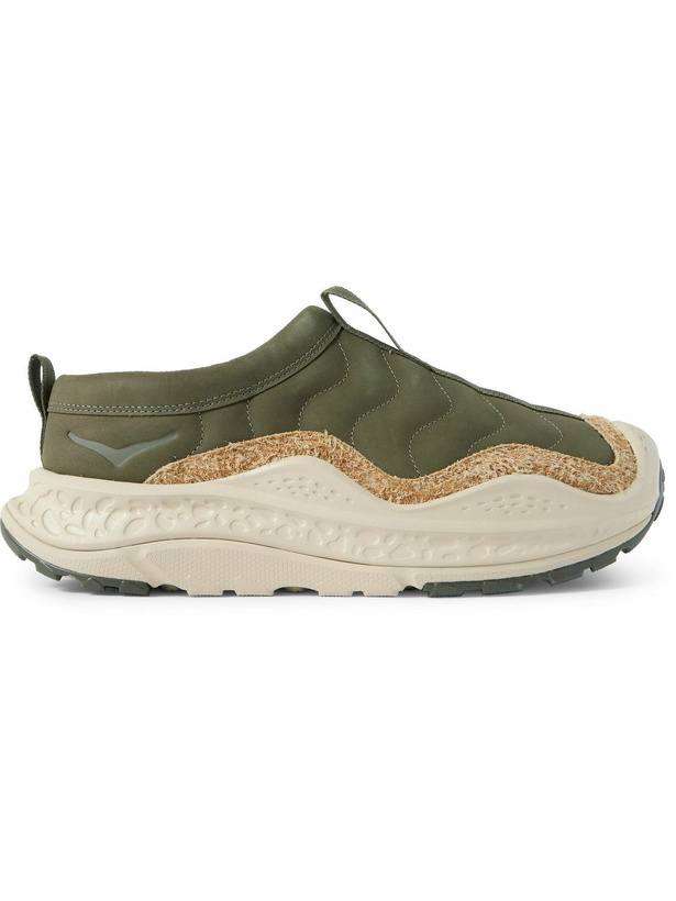 Photo: Hoka - U Ora Primo TP Brushed Suede-Trimmed Nubuck Slip-On Sneakers - Green