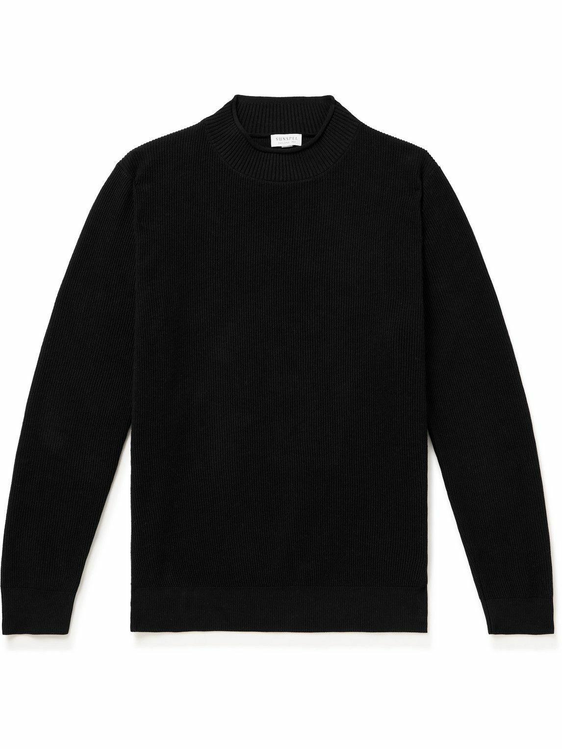 Sunspel - Slim-Fit Ribbed Cotton Mock-Neck Sweater - Black Sunspel