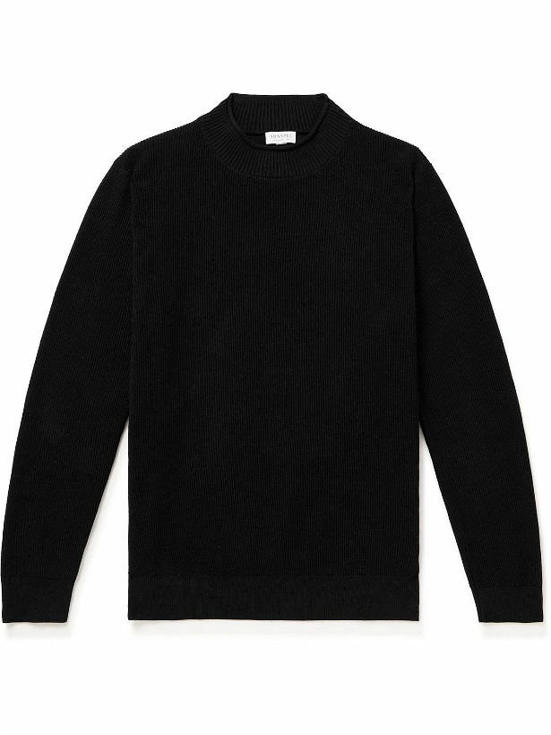 Photo: Sunspel - Slim-Fit Ribbed Cotton Mock-Neck Sweater - Black